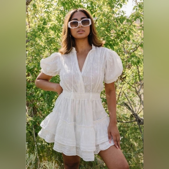 Mable Dresses & Skirts - Mable White Eyelet Ruffle Mini Dress